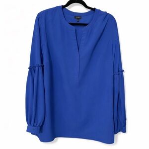 Talbots Royal Blue Blouse XL Bishop Sleeve V Neck Cobalt Top